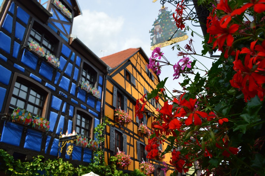 half-timbered houses decorated with flowers in alsace