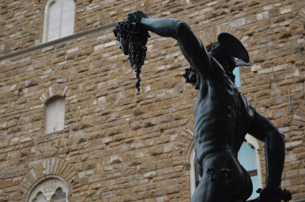 Close-up of Perseus with the Head of Medusa – Bronze sculpture in Florence