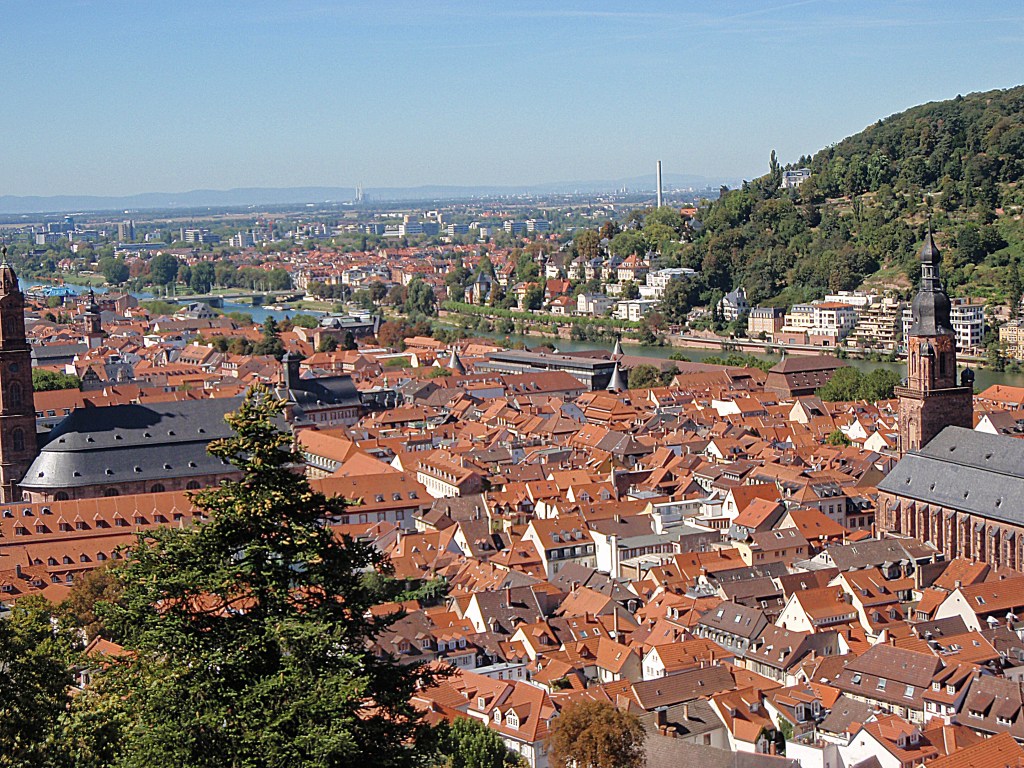 Panoramic view of Heidelberg Old Town – Red rooftops along the Neckar River
