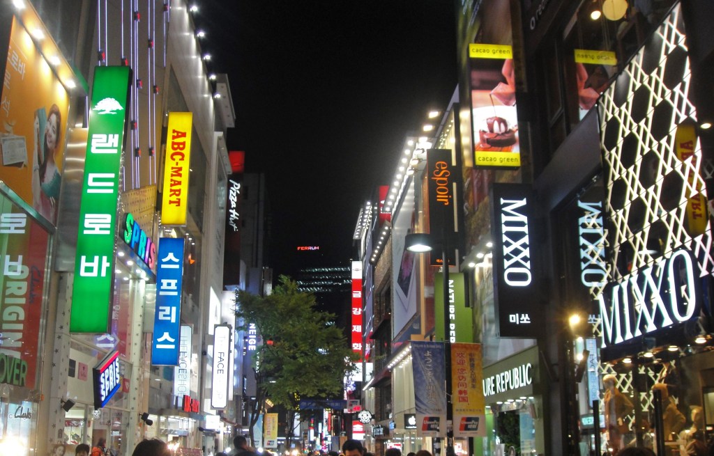 night view of myeongdong shopping street in seoul