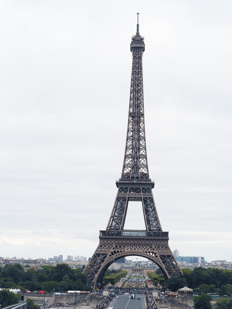 eiffel tower with cloudy sky in paris