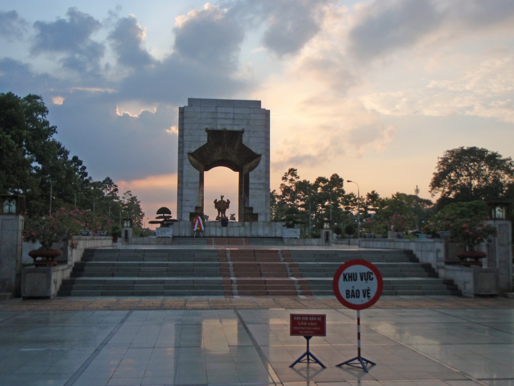 war memorial monument in vietnam during sunset