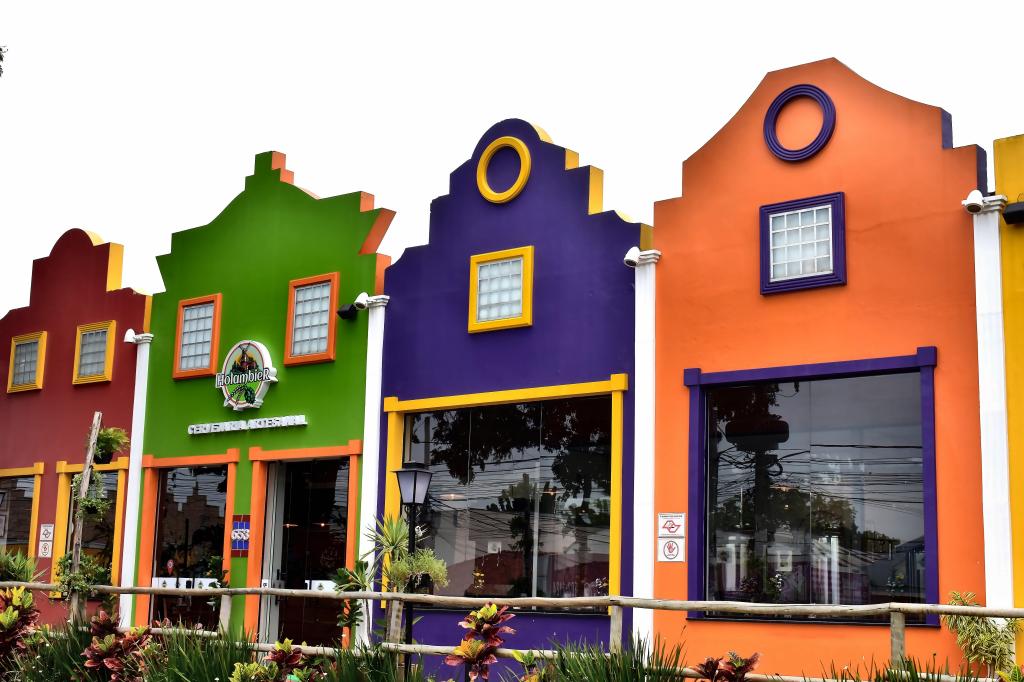 Bright purple and orange building in Holambra, a Dutch-inspired town in Brazil Colorful Dutch-style building in Holambra, Brazil - Holambra stock photos