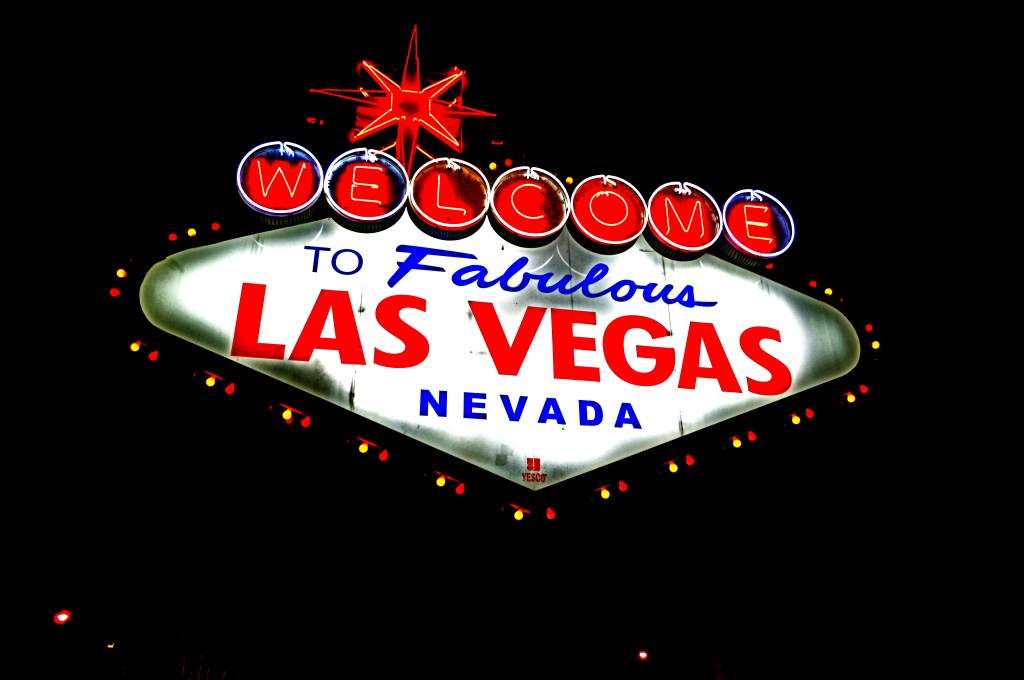 Iconic Welcome to Fabulous Las Vegas sign illuminated at night – America travel stock photos